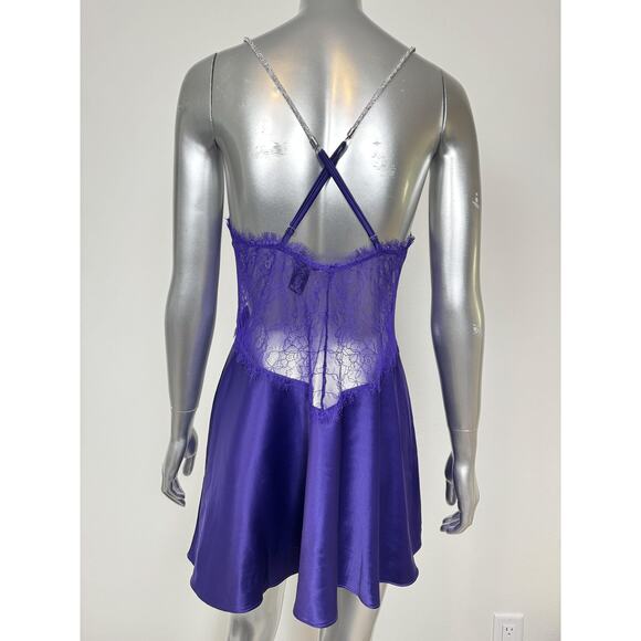 Victoria's Secret Chemise Slip Womens Small Purple Lace Satin Rhinestone Straps - Picture 3 of 12